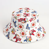 Bucket Hat Fishing Cap Cotton Print Fisherman Hat Man and Woman Cartoon Printed Flowers