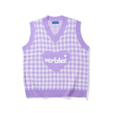 Men Sweater Love Embroidered Plaid Knitted Vest Men's Sweater Coat