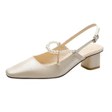 Nude Low Block Heel Square Toe Chunky Heel Sandals