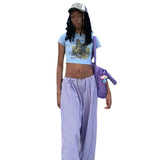 Julia Fox Low Rise Jeans Handsome Drawstring Waist-Tight Woven Casual Pants Hot Girl Loose Leg-Tight Hip Hop Purple Trousers