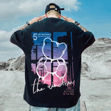 Men T-Shirts Loose Half Sleeve Bear Print