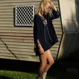 Beth Dutton Bohemian Summer Spring Midi Dress Embroidered Flower Shirt Dress