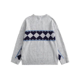 Men Sweater Contrast Color Heart Jacquard Sweater Men's Loose round Neck Pullover
