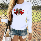 Valentine's Day T Shirt Solid Color Long Sleeve Heart Printing Casual