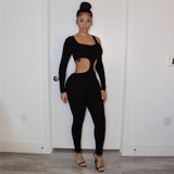 Autumn Sexy Hollow High Waist Hip Raise Skinny Yoga Sports Fitness Jumpsuit