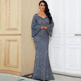 Skin Tight Long Dresses Solid Color and V-neck Evening Dress for Women