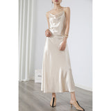 Kendall Jenner Wedding Guest Dress Slim Fit Waist A- line Skirt Swing Collar Oblique Cut Women's Holiday