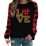 Valentine's Day T Shirt Long Sleeve Women's Clothing Heart Printing Raglan Plaid Long Sleeve