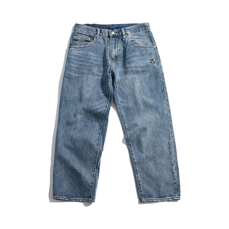 Man Fall Men's Embroidery Decorative Jeans Loose Straight Casual Pants