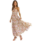 Gypsy Girl Outfits Backless Lace Up Halter Large Swing Skirt Printed Hollow Out