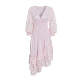 Mauve Dress Bridesmaid Autumn Dress V-neck Long-Sleeved High Waist Fashion Midi Dress for Women