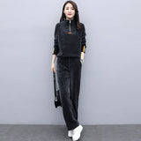Velour Tracksuit Autumn Wide Leg Pants Stand Collar Loose Sweater Two-Piece Set