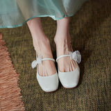 Nude Low Block Heel Bowknot Word with Toe Box