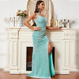 Skin Tight Long Dresses Spaghetti Strap Light Luxury Sequined Evening Dress for Women