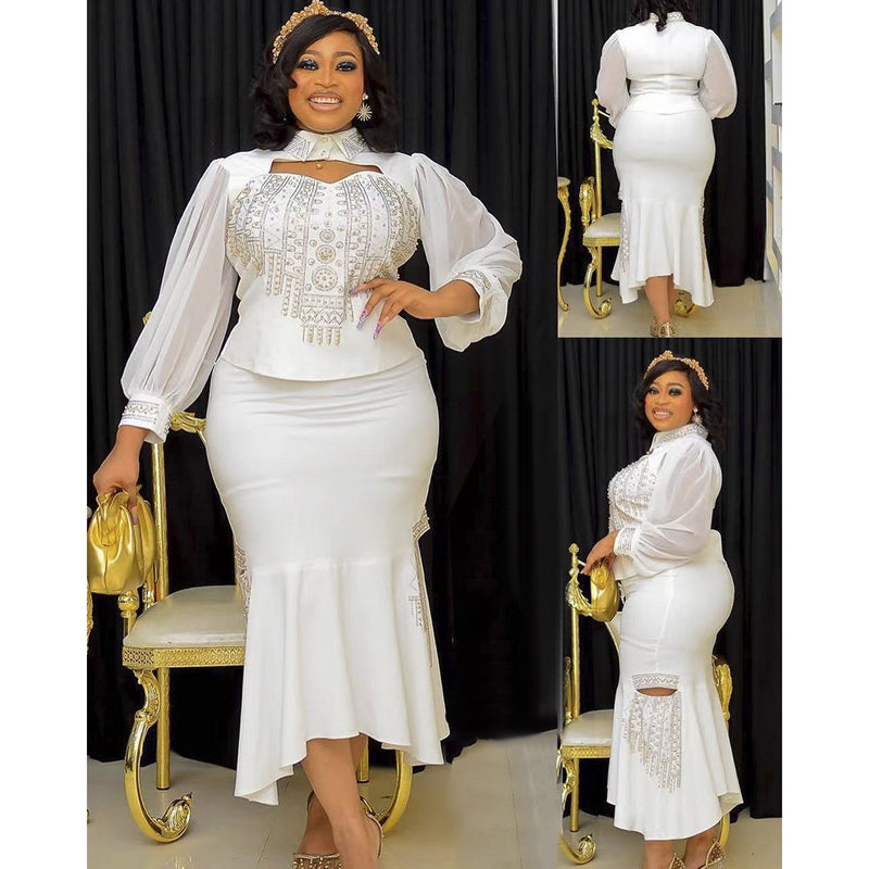 African Dashiki Dress Large Size Suit Hot Drilling Two-Piece Suit