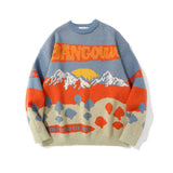 Men Sweater Landscape Jacquard Color Matching Knitted Sweater Men's Trendy Pullover