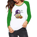 Halloween Costumes Pattern Printed Color Contrast Long Sleeve T-shirt Women 'S Top