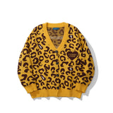 Men Sweater Leopard Jacquard Sweater Coat Men's Cardigan Sweater