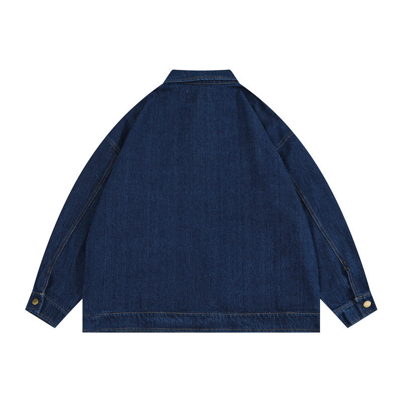 Man Fall Fall Vintage Washed Denim Jacket Loose Cargo Jacket