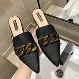 Finn Chain Pointed Toe Mule Spring and Autumn Lazy Pump Half Slippers Low Heel Slippers Mules Shoes