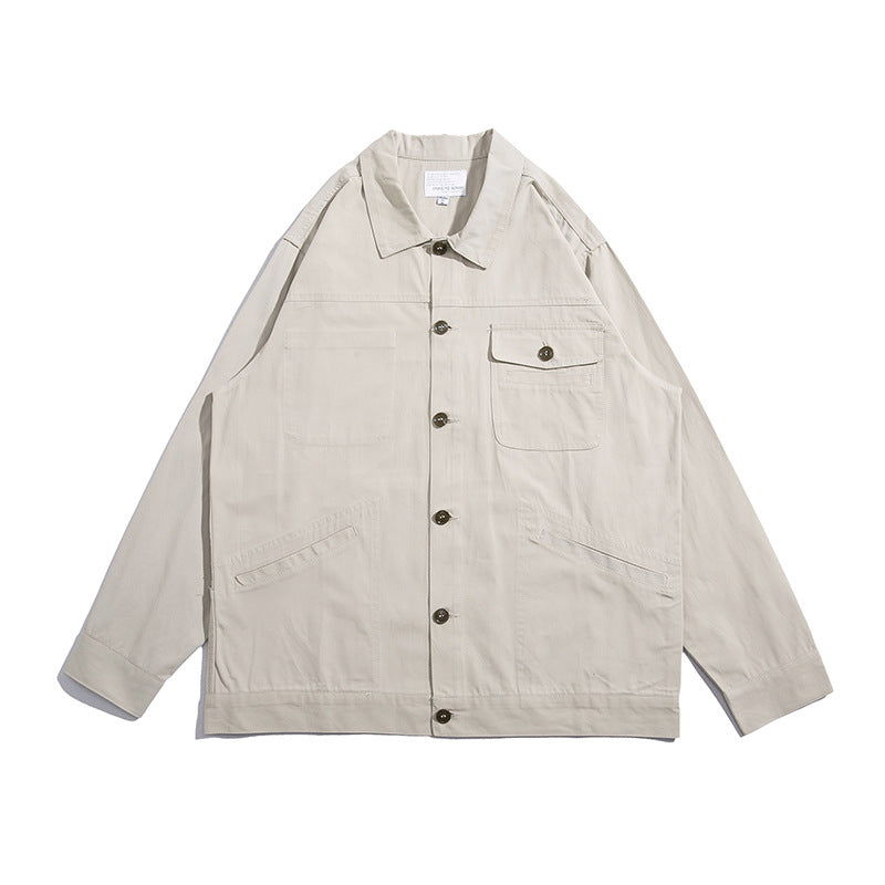 Man Fall Outfis Autumn Men's Tooling Lapel Button Cardigan Top Simple Baggy Casual Jacket
