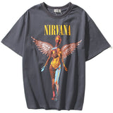 Nirvana T Shirt Rock Distressed Couple Loose Retro T-Shirt Fog