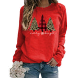 Merry and Bright Sweatshirts Merry and Bright Christmas Tree Printed Sweater Autumn and Winter