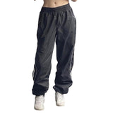 Julia Fox Low Rise Jeans Side Split Contrast Color Stripe Design Casual Sports Pants Low Waist All-Match Hip Hop Woven Trouser