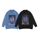 Men Sweater Cartoon Anime Print Knitwear Men Loose round Neck Sweater