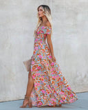 Gypsy Style Dresses High Waist Floral Print off-the-Shoulder Dress