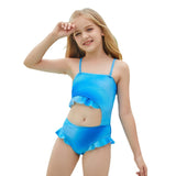 Children Swimsuit Tie-Dye One Shoulder Midriff Outfit Ruffled Bikini Swimsuit Girl