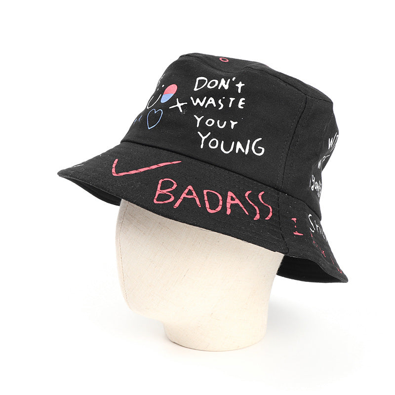 Bucket Hat Fishing Cap Cotton Print Fisherman Hat Fashion Fashion Letters Graffiti Printing Sun Hat