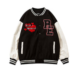 Valentine's Day Jacket Stitching PU Leather Embroidery on Sleeves Love Angel Towel Embroidery Couple Baseball Uniform