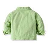 Children Jean Jackets Spring and Autumn Green Fashionable Jacket Lapel Long Sleeve Short
