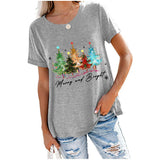 Merry and Bright Sweatshirts Christmas Tree Printed Casual Short Sleeve