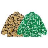 Cardigan Baseball Jacket Bear Print Berber Fleece Coat