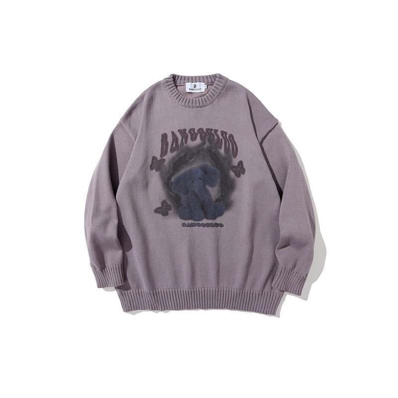 Man Fall Outfits High Street Print Loose Oversize Casual round Neck Sweater Sweater for Men