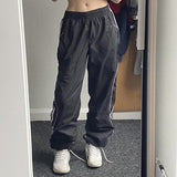 Julia Fox Low Rise Jeans Side Split Contrast Color Stripe Design Casual Sports Pants Low Waist All-Match Hip Hop Woven Trouser