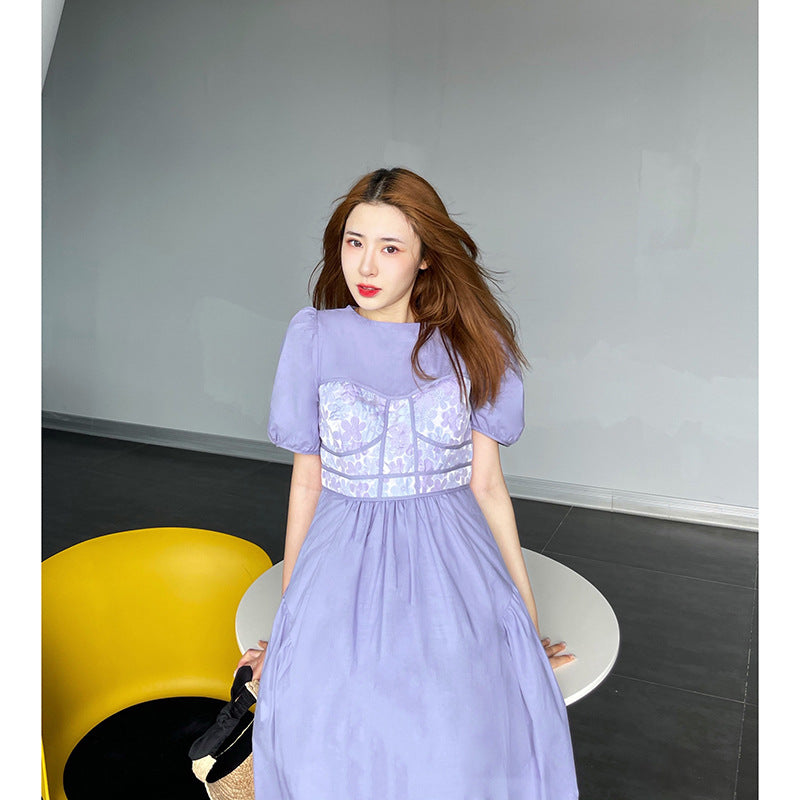 MIDI Mauve Wrap Dress Purple Puff Sleeve Dress Female