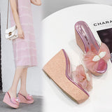 Platform Heels for Women Platform Transparent Peep Toe Shoes White Sandals