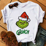 Men and Women Grinch Shirt Christmas Loose Grinch Printed Short Sleeve