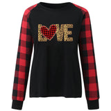 Valentine's Day T Shirt Plaid Sleeve Love Heart Printing Long Sleeve T-shirt