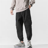 Man Fall Outfis Autumn Simple Solid Color Personalized Pocket Overalls Boys Loose-Fit Tappered Trousers