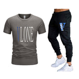Vlone T Shirts & Pants 2 Piece Set Men'S Suit Summer T-Shirt Short Sleeve Trousers Sports And Leisure