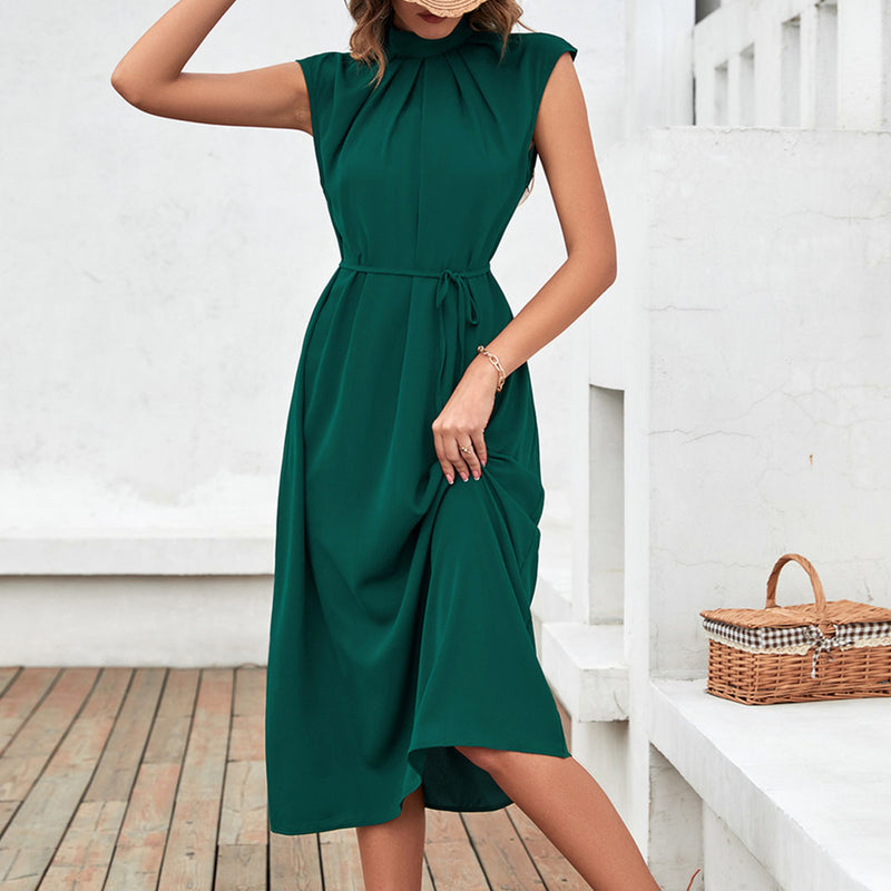 Emerald Green Dress Solid Color Elegant Waistcoat