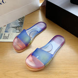 Women Open Toe Sandals Flats Summer Candy Color Flat One-Line Casual Slippers