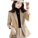 Interview Suit Women Beige Blazer Women Casual Autumn Suit
