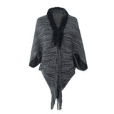 Women's Cardigan Knit Sweater Autumn and Winter Cape and Shawl Cardigan Fur Collar Tassel Sweater for Women