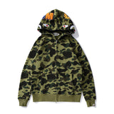 Bathing Ape Autumn and Winter Men's and Women's Pure Cotton Shark Head 3D Camouflage Printing Brushed Hoody Hoodie