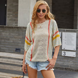 Women Pullover Knit Sweater Women's Autumn Sweater Female Striped Color Matching Sweater